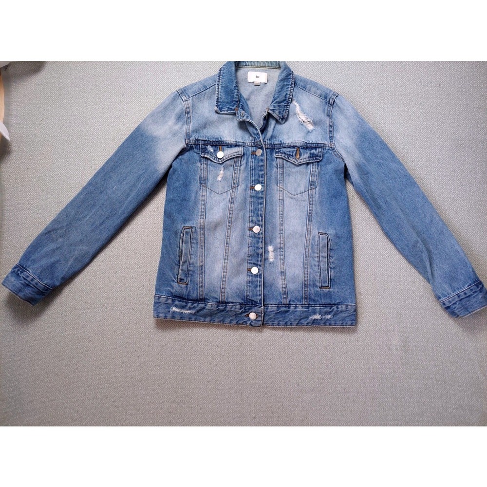 BP Denim Jacket Womens XXS Blue Distressed Jean Trucker Classic Casual Coat